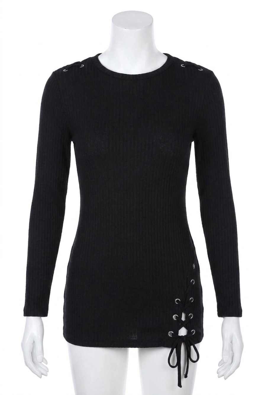 NEW FRENCH KYSS sasha tie up shoulder pullover in black